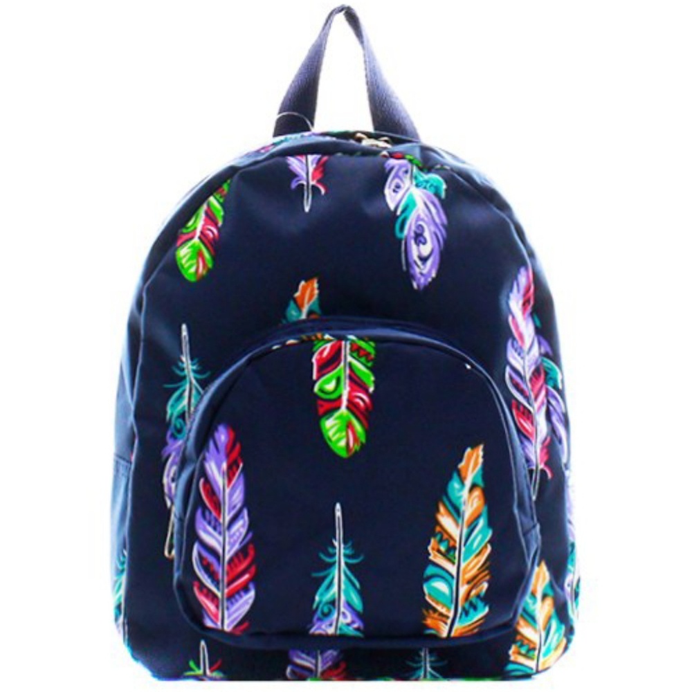 NAVY CANVAS FEATHER MINI BACKPACK/BOOK BAG!